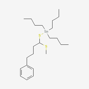 molecular formula C23H42S2Sn B14340180 Tributyl{[1-(methylsulfanyl)-4-phenylbutyl]sulfanyl}stannane CAS No. 93370-66-2