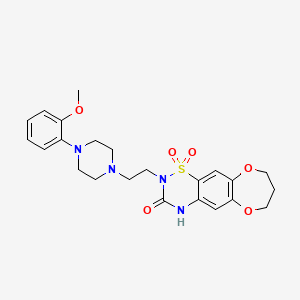 molecular formula C23H28N4O6S B14340198 2H,7H-(1,4)Dioxepino(2,3-g)-1,2,4-benzothiadiazin-3(4H)-one, 8,9-dihydro-2-(2-(4-(2-methoxyphenyl)-1-piperazinyl)ethyl)-, 1,1-dioxide CAS No. 101389-34-8