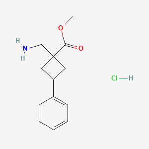 molecular formula C13H18ClNO2 B1434119 Methyl 1-(aminomethyl)-3-phenylcyclobutane-1-carboxylate hydrochloride CAS No. 1803585-48-9