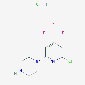 molecular formula C10H12Cl2F3N3 B1434141 1-[6-Chloro-4-(trifluoromethyl)-2-pyridyl]piperazine hydrochloride CAS No. 1432053-96-7
