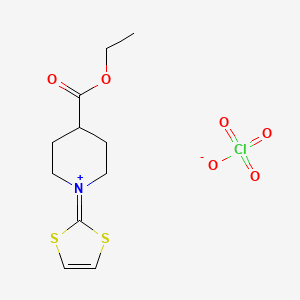 molecular formula C11H16ClNO6S2 B14341952 Piperidinium, 1-(1,3-dithiol-2-ylidene)-4-(ethoxycarbonyl)-, perchlorate CAS No. 104793-92-2