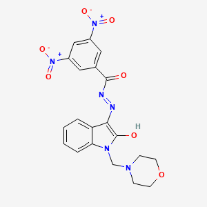 molecular formula C20H18N6O7 B14342096 Benzoic acid, 3,5-dinitro-, (1,2-dihydro-1-(4-morpholinylmethyl)-2-oxo-3H-indol-3-ylidene)hydrazide CAS No. 100696-25-1
