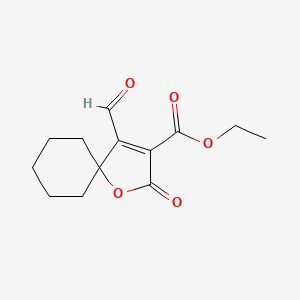 molecular formula C13H16O5 B14342229 Ethyl 4-formyl-2-oxo-1-oxaspiro[4.5]dec-3-ene-3-carboxylate CAS No. 93299-27-5