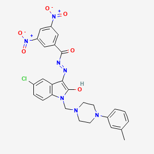 molecular formula C27H24ClN7O6 B14342319 Benzoic acid, 3,5-dinitro-, (5-chloro-1,2-dihydro-1-((4-(3-methylphenyl)-1-piperazinyl)methyl)-2-oxo-3H-indol-3-ylidene)hydrazide CAS No. 100757-10-6