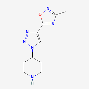 molecular formula C10H14N6O B1434299 3-methyl-5-(1-(piperidin-4-yl)-1H-1,2,3-triazol-4-yl)-1,2,4-oxadiazole CAS No. 1707594-37-3
