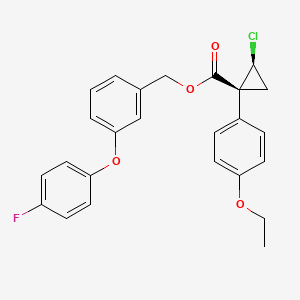 molecular formula C25H22ClFO4 B14343359 Cyclopropanecarboxylic acid, 2-chloro-1-(4-ethoxyphenyl)-, (3-(4-fluorophenoxy)phenyl)methyl ester, trans- CAS No. 101492-36-8