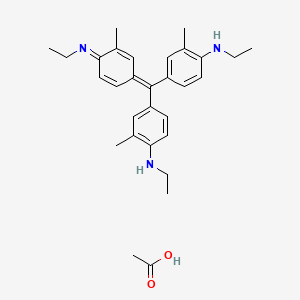 molecular formula C28H35N3.C2H4O2<br>C30H39N3O2 B14343500 Benzenamine, N-ethyl-4-[[4-(ethylamino)-3-methylphenyl][4-(ethylimino)-3-methyl-2,5-cyclohexadien-1-ylidene]methyl]-2-methyl-, monoacetate CAS No. 94349-52-7