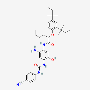 molecular formula C36H47N5O4 B14343665 N-(2-Amino-4-((((4-cyanophenyl)amino)carbonyl)amino)-5-hydroxyphenyl)-2-(2,4-bis(1,1-dimethylpropyl)phenoxy)hexanamide CAS No. 93783-13-2