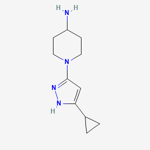molecular formula C11H18N4 B1434378 1-(5-Cyclopropyl-1H-pyrazol-3-yl)piperidin-4-amine CAS No. 1706646-62-9