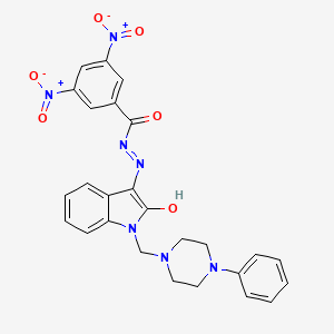 molecular formula C26H23N7O6 B14343902 N-[2-hydroxy-1-[(4-phenylpiperazin-1-yl)methyl]indol-3-yl]imino-3,5-dinitrobenzamide CAS No. 100757-04-8