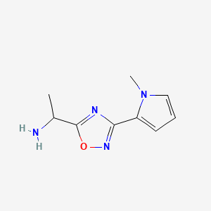 molecular formula C9H12N4O B1434466 1-(3-(1-methyl-1H-pyrrol-2-yl)-1,2,4-oxadiazol-5-yl)ethan-1-amine CAS No. 1934704-10-5
