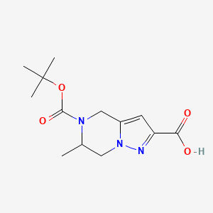 molecular formula C13H19N3O4 B1434480 5-[(tert-butoxy)carbonyl]-6-methyl-4H,5H,6H,7H-pyrazolo[1,5-a]pyrazine-2-carboxylic acid CAS No. 1955548-24-9