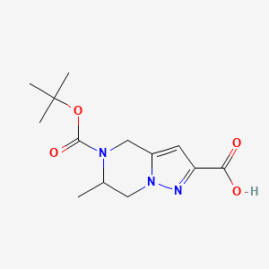 molecular formula C13H19N3O4 B1434480 5-(Tert-butoxycarbonyl)-6-methyl-4,5,6,7-tetrahydropyrazolo[1,5-a]pyrazine-2-carboxylic acid CAS No. 1955548-24-9