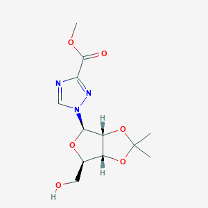 molecular formula C12H17N3O6 B143457 Methyl 1-[(3aR,4R,6R,6aR)-6-(hydroxymethyl)-2,2-dimethyl-3a,4,6,6a-tetrahydrofuro[3,4-d][1,3]dioxol-4-yl]-1,2,4-triazole-3-carboxylate CAS No. 594860-43-2