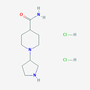 molecular formula C10H21Cl2N3O B1434614 1-(吡咯烷-3-基)哌啶-4-甲酰胺二盐酸盐 CAS No. 2095409-36-0