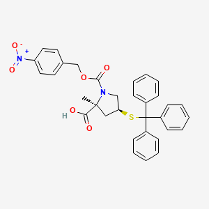 molecular formula C33H30N2O6S B1434641 1,2-Pyrrolidinedicarboxylic acid, 4-[{triphenylmethyl}thio]-,2-methyl 1-[{4-nitrophenyl}methyl]ester, (2S,4S)- CAS No. 147117-72-4