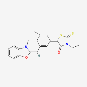 molecular formula C22H24N2O2S2 B14347589 5-(5,5-Dimethyl-3-((3-methyl-(3H)-benzoxazol-2-ylidene)methyl)cyclohex-2-en-1-ylidene)-3-ethyl-2-thioxothiazolidin-4-one CAS No. 94109-77-0