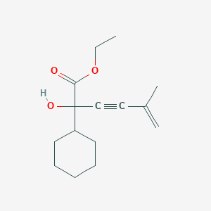 molecular formula C15H22O3 B14349366 Ethyl 2-cyclohexyl-2-hydroxy-5-methylhex-5-en-3-ynoate CAS No. 92957-01-2