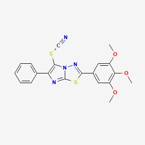 molecular formula C20H16N4O3S2 B14350135 Thiocyanic acid, 6-phenyl-2-(3,4,5-trimethoxyphenyl)imidazo(2,1-b)-1,3,4-thiadiazol-5-yl ester CAS No. 91918-77-3