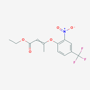 molecular formula C13H12F3NO5 B14350644 Ethyl 3-[2-nitro-4-(trifluoromethyl)phenoxy]but-2-enoate CAS No. 90284-61-0