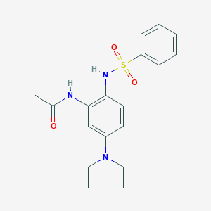 molecular formula C18H23N3O3S B14351801 N-{2-[(Benzenesulfonyl)amino]-5-(diethylamino)phenyl}acetamide CAS No. 90264-12-3