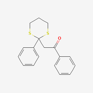 molecular formula C18H18OS2 B14352178 Ethanone, 1-phenyl-2-(2-phenyl-1,3-dithian-2-yl)- CAS No. 97684-11-2