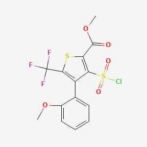 molecular formula C14H10ClF3O5S2 B1435261 3-Chlorosulfonyl-4-(2-methoxy-phenyl)-5-trifluoro-methyl-thiophene-2-carboxylic acid methyl ester CAS No. 1431555-14-4