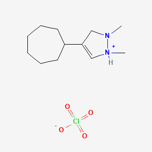molecular formula C12H23ClN2O4 B14352746 4-Cycloheptyl-1,2-dimethyl-2,3-dihydro-1H-pyrazol-1-ium perchlorate CAS No. 90253-37-5