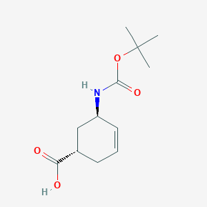molecular formula C12H19NO4 B1435286 (1S,5R)-5-((tert-Butoxycarbonyl)amino)cyclohex-3-ene-1-carboxylic acid CAS No. 933445-57-9