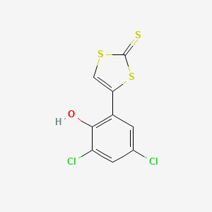molecular formula C9H4Cl2OS3 B14353720 4-(3,5-Dichloro-2-hydroxyphenyl)-2H-1,3-dithiole-2-thione CAS No. 91859-38-0