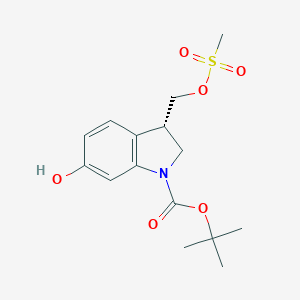 molecular formula C15H21NO6S B143538 tert-butyl (3S)-6-hydroxy-3-(methylsulfonyloxymethyl)-2,3-dihydroindole-1-carboxylate CAS No. 128049-51-4