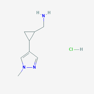 molecular formula C8H14ClN3 B1435413 [2-(1-Methylpyrazol-4-yl)cyclopropyl]methanamine hydrochloride CAS No. 1949836-88-7