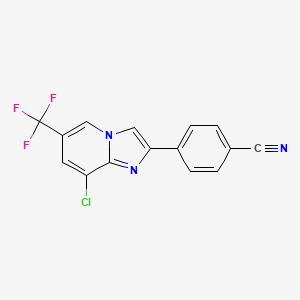 molecular formula C15H7ClF3N3 B1435422 4-[8-Chloro-6-(trifluoromethyl)imidazo[1,2-a]pyridin-2-yl]benzonitrile CAS No. 1980053-72-2