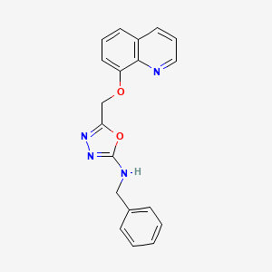 molecular formula C19H16N4O2 B14354365 N-Benzyl-5-{[(quinolin-8-yl)oxy]methyl}-1,3,4-oxadiazol-2-amine CAS No. 90181-75-2