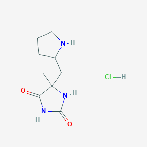 molecular formula C9H16ClN3O2 B1435487 5-Methyl-5-[(pyrrolidin-2-yl)methyl]imidazolidine-2,4-dione hydrochloride CAS No. 1803566-08-6