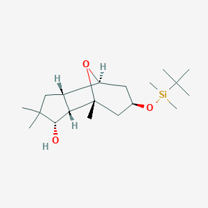 molecular formula C19H36O3Si B143555 1,4,4-Trimethyl-9-(tert-butyldimethylsilyloxy)-11-oxatricyclo(5.3.1.0(2,6))-undecan-3-ol CAS No. 134176-24-2