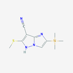 molecular formula C10H14N4SSi B14356030 6-(Methylsulfanyl)-2-(trimethylsilyl)-5H-imidazo[1,2-b]pyrazole-7-carbonitrile CAS No. 91296-36-5