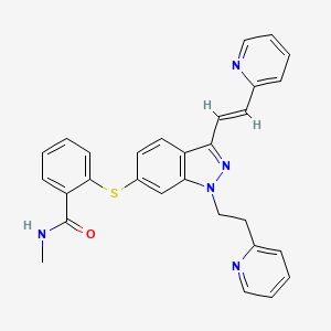 (E)-N-methyl-2-(1-(2-(pyridin-2-yl)ethyl)-3-(2-(pyridin-2-yl)vinyl)-1H-indazol-6-ylthio)benzamide