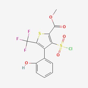 molecular formula C13H8ClF3O5S2 B1435777 3-Chlorosulfonyl-4-(2-hydroxy-phenyl)-5-trifluoro-methyl-thiophene-2-carboxylic acid methyl ester CAS No. 1431555-15-5