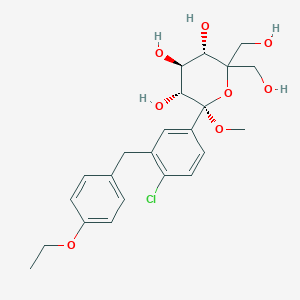 molecular formula C23H29ClO8 B1435794 (2S,3R,4S,5S)-2-(4-chloro-3-(4-ethoxybenzyl)phenyl)-6,6-bis(hydroxymethyl)-2-methoxytetrahydro-2H-pyran-3,4,5-triol CAS No. 1528636-39-6