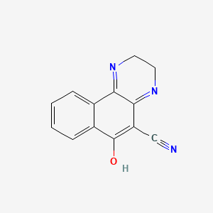 molecular formula C13H9N3O B14358126 Benzo[f]quinoxaline-5-carbonitrile, 2,3,4,6-tetrahydro-6-oxo- CAS No. 93297-38-2