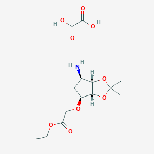 molecular formula C14H23NO9 B1435859 Ethyl 2-(((3aR,4S,6R,6aS)-6-amino-2,2-dimethyltetrahydro-3aH-cyclopenta[d][1,3]dioxol-4-yl)oxy)acetate oxalate CAS No. 1402149-98-7