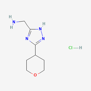 molecular formula C8H15ClN4O B1435883 [5-(oxan-4-yl)-4H-1,2,4-triazol-3-yl]methanamine hydrochloride CAS No. 2059937-95-8