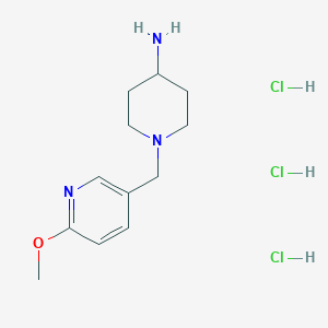 molecular formula C12H22Cl3N3O B1435898 1-[(6-甲氧基吡啶-3-基)甲基]哌啶-4-胺三盐酸盐 CAS No. 2097936-19-9