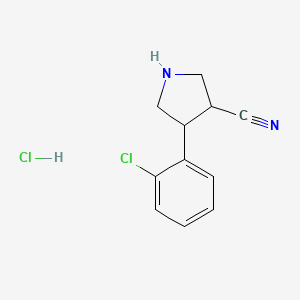 molecular formula C11H12Cl2N2 B1435913 4-(2-Chlorophenyl)pyrrolidine-3-carbonitrile hydrochloride CAS No. 2097936-45-1
