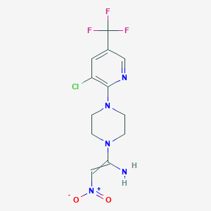molecular formula C12H13ClF3N5O2 B1435928 1-{4-[3-Chloro-5-(trifluoromethyl)pyridin-2-yl]piperazin-1-yl}-2-nitroethen-1-amine CAS No. 1823194-85-9
