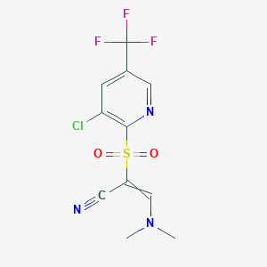 molecular formula C11H9ClF3N3O2S B1435936 2-{[3-Chloro-5-(trifluoromethyl)pyridin-2-yl]sulfonyl}-3-(dimethylamino)prop-2-enenitrile CAS No. 1823194-83-7