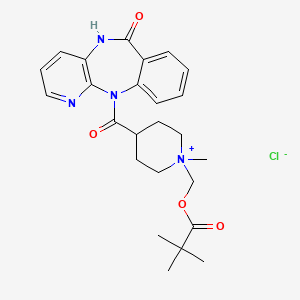 molecular formula C25H31ClN4O4 B14359517 Piperidinium, 4-((5,6-dihydro-6-oxo-11H-pyrido(2,3-b)(1,4)benzodiazepin-11-yl)carbonyl)-1-((2,2-dimethyl-1-oxopropoxy)methyl)-1-methyl-, chloride CAS No. 96437-84-2