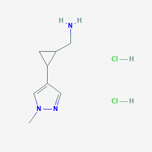 molecular formula C8H15Cl2N3 B1435953 [2-(1-methyl-1H-pyrazol-4-yl)cyclopropyl]methanamine dihydrochloride CAS No. 2034153-33-6