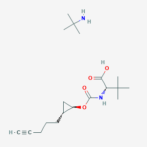 molecular formula C19H34N2O4 B1435961 2-Methylpropan-2-amine (S)-3,3-dimethyl-2-((((1R,2R)-2-(pent-4-yn-1-yl)cyclopropoxy)carbonyl)amino)butanoate CAS No. 1425038-21-6